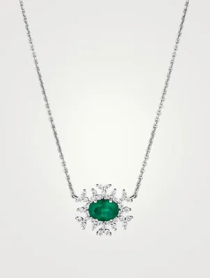 Bestow 18K White Gold Necklace With Green Onex And Diamonds