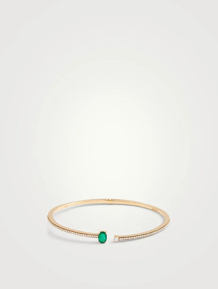 Spectrum 18K Gold Bangle Bracelet With Emerald And Diamonds