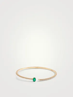Spectrum 18K Gold Bangle Bracelet With Emerald And Diamonds