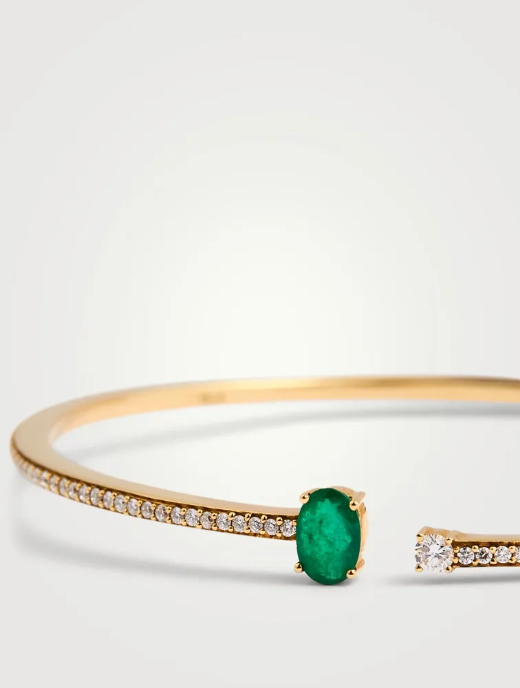 Spectrum 18K Gold Bangle Bracelet With Emerald And Diamonds