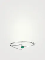 Spectrum 18K White Gold Bangle Bracelet With Diamonds And Emerald