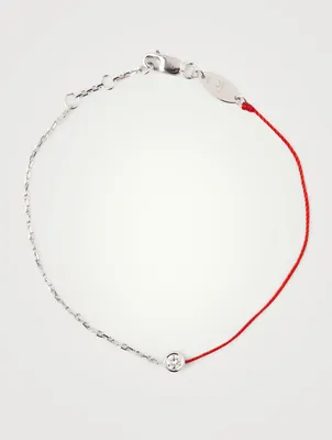 Pure 18K White Gold String Chain Bracelet With Diamond
