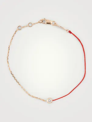 Pure 18K Rose Gold String-Chain Bracelet With Diamond