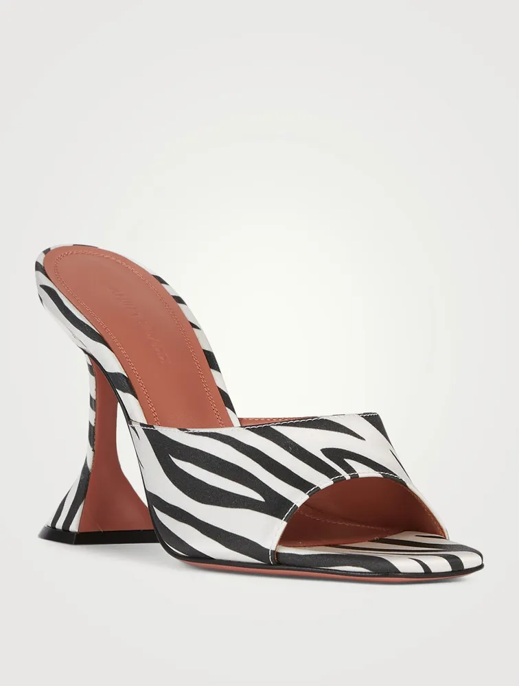 Lupita Satin Heeled Mule Sandals Zebra Print