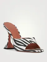 Lupita Satin Heeled Mule Sandals Zebra Print