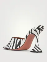Lupita Satin Heeled Mule Sandals Zebra Print