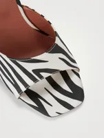 Lupita Satin Heeled Mule Sandals Zebra Print