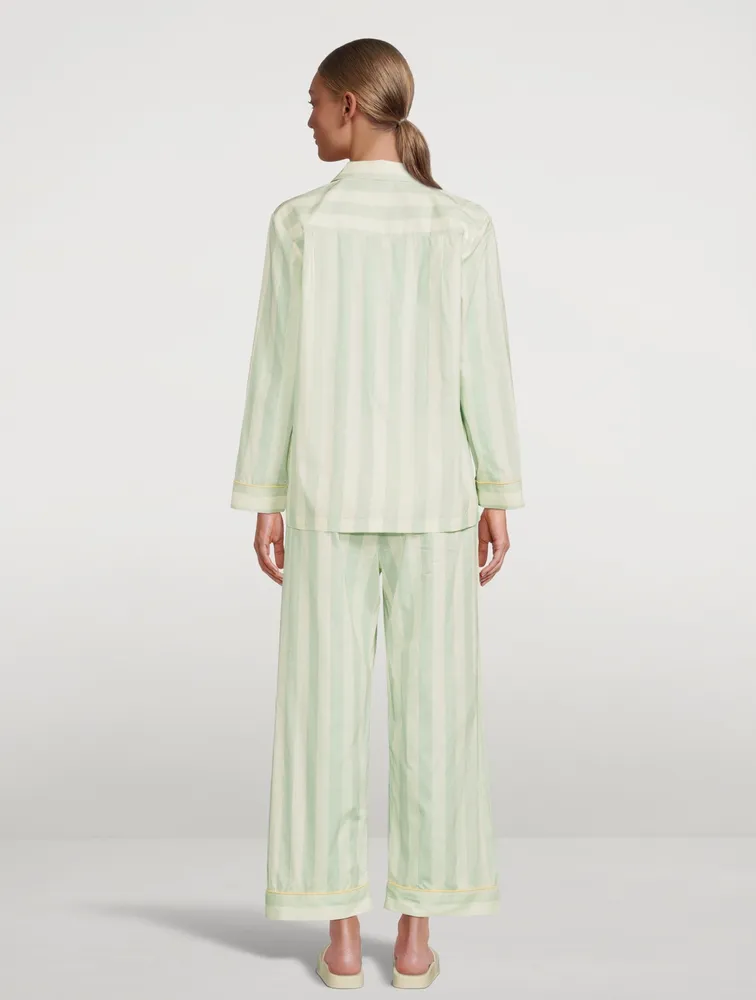 Cotton Sateen Pajama Set Striped Print