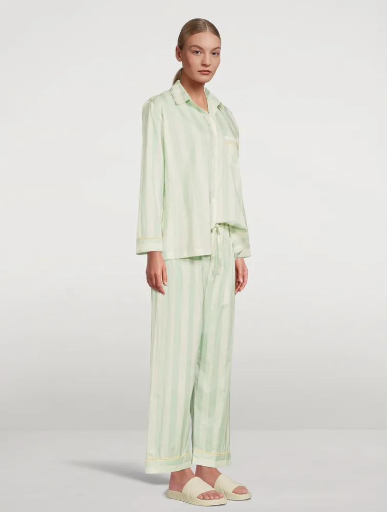 Cotton Sateen Pajama Set Striped Print