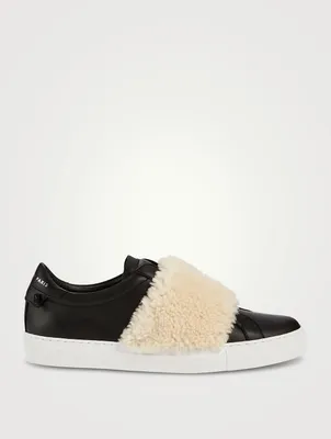 Urban Street Leather Slip-On Sneakers With Shearling Strap