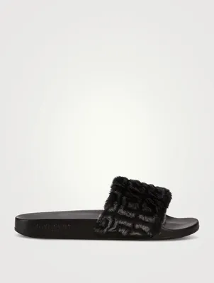 Shearling And Leather Pool Slide Sandals