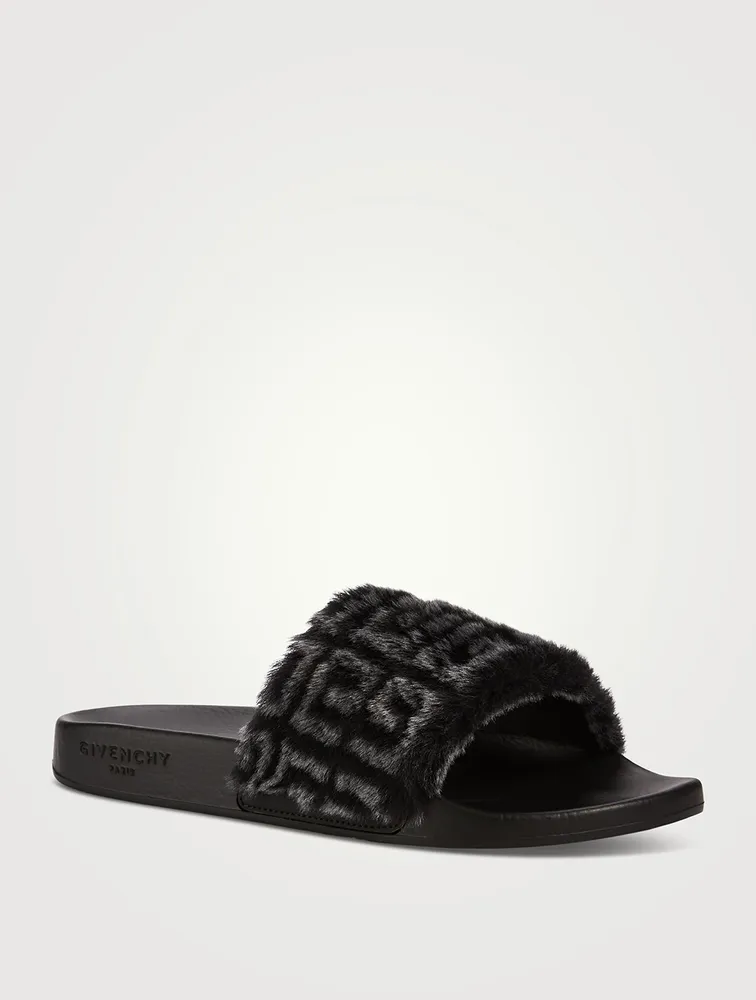Shearling And Leather Pool Slide Sandals