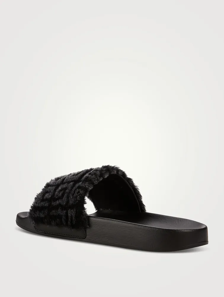 Shearling And Leather Pool Slide Sandals