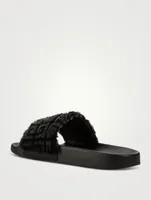 Shearling And Leather Pool Slide Sandals