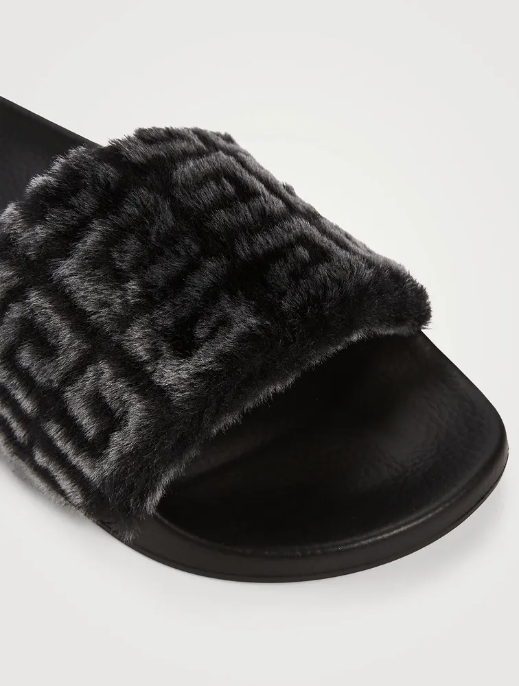 Shearling And Leather Pool Slide Sandals