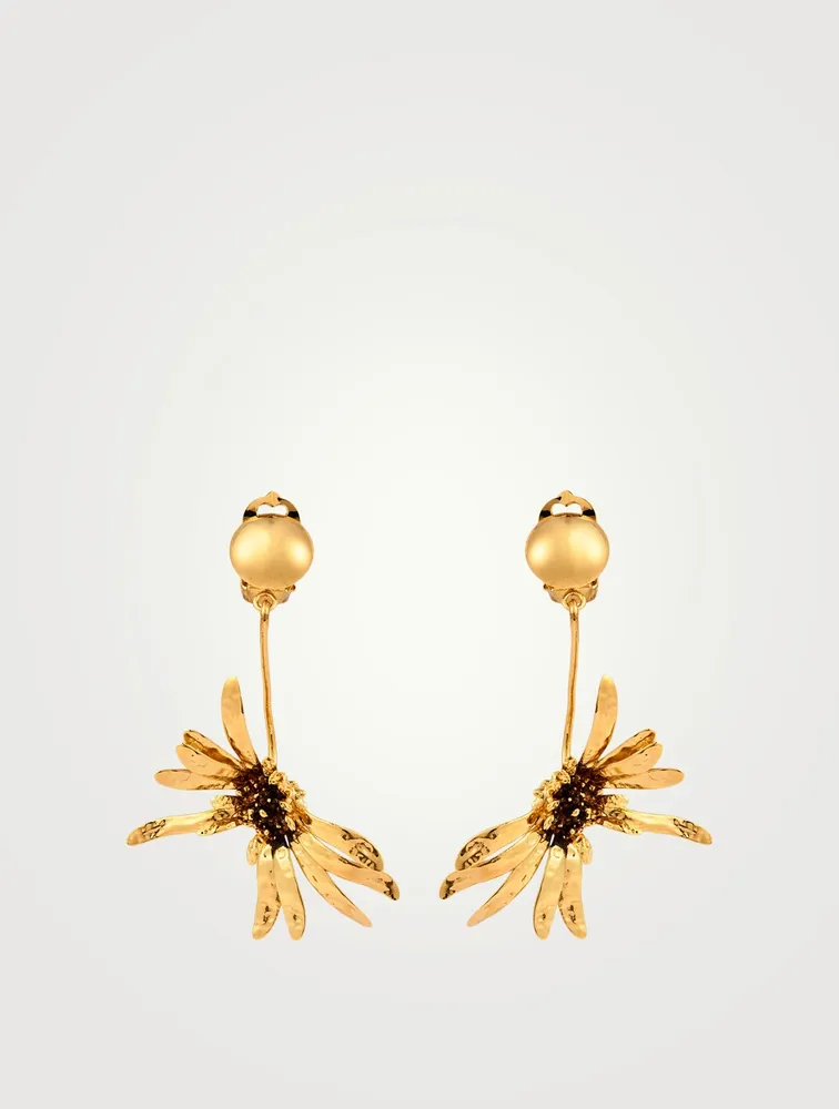 Sunflower Clip-On Drop Earrings