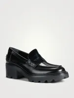 Block-Heel Leather Penny Loafers