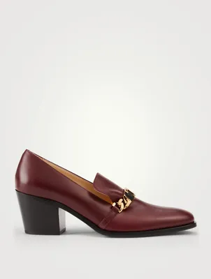 Block-Heel Leather Loafers