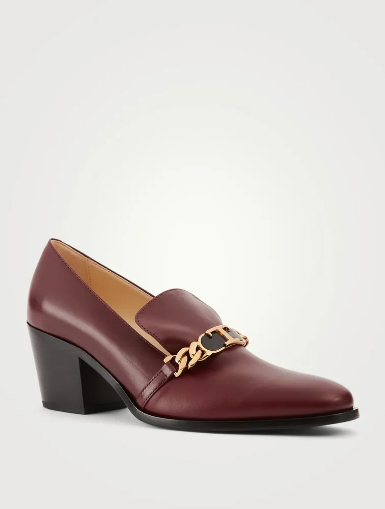 Block-Heel Leather Loafers