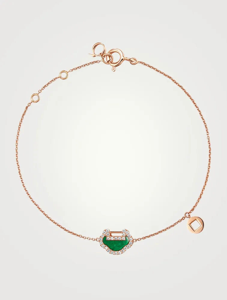 Petite Yu Yi 18K Rose Gold Bracelet With Diamonds And Jade