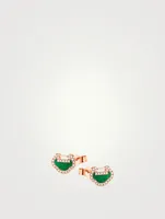 Petite Yu Yi 18K Rose Gold Stud Earrings With Diamonds And Jade