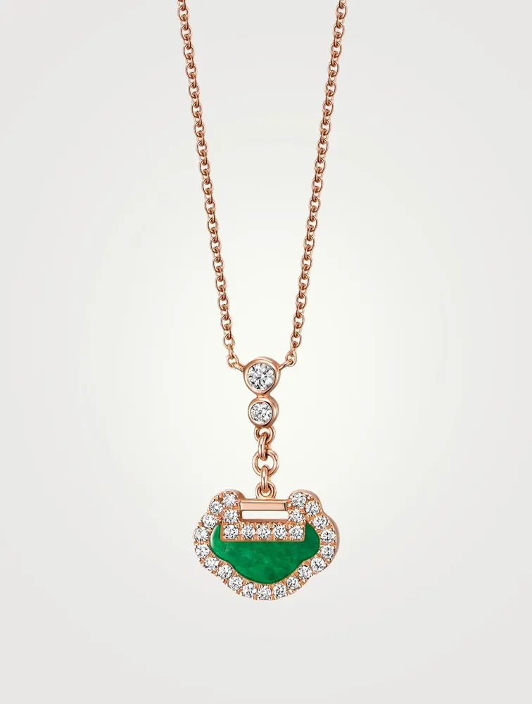 Petite Yu Yi 18K Rose Gold Necklace With Diamonds And Jade