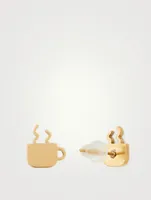 Coffee Cups Gold Stud Earrings