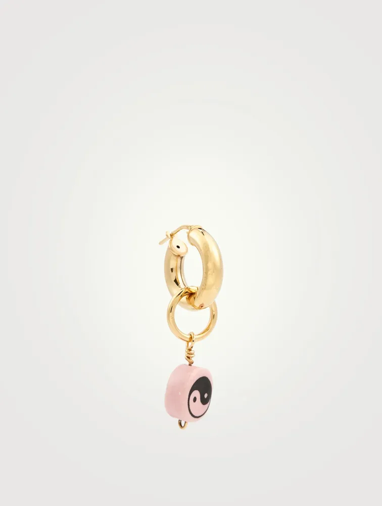 Ying Yang 18K Gold-Plated Silver Hoop Earring