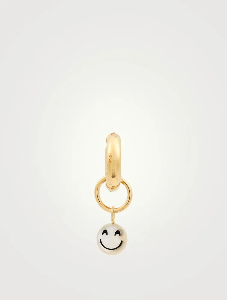 Happy Rebel 18K Gold-Plated Silver Hoop Earring With Happy Face Pearl