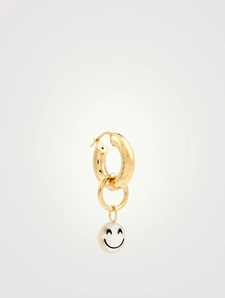 Happy Rebel 18K Gold-Plated Silver Hoop Earring With Happy Face Pearl