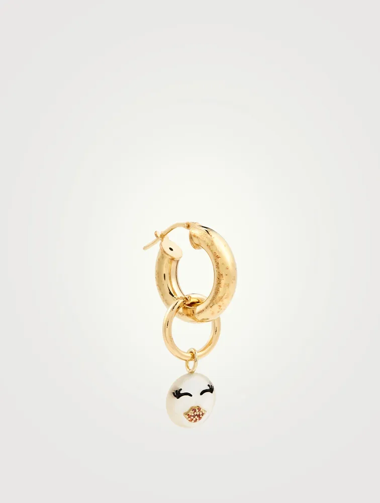 Lovely Rebel 18K Gold-Plated Silver Hoop Earring With Kiss Face Pearl