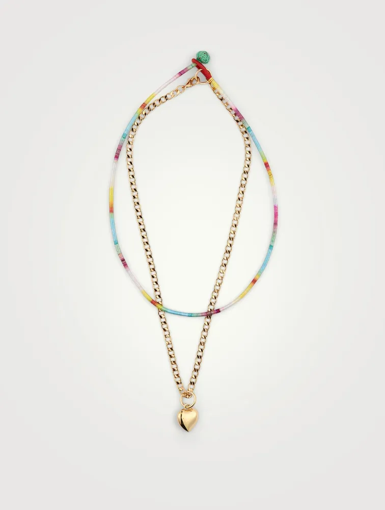 No War 18K Gold-Plated Brass And Cotton Necklace With Heart Pendant