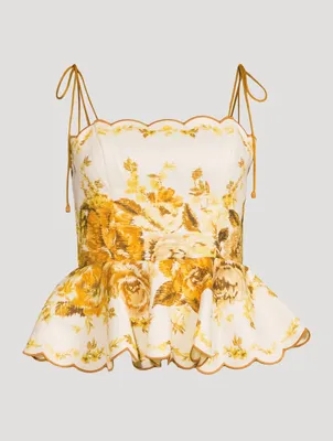 Aliane Linen Peplum Scallop Top