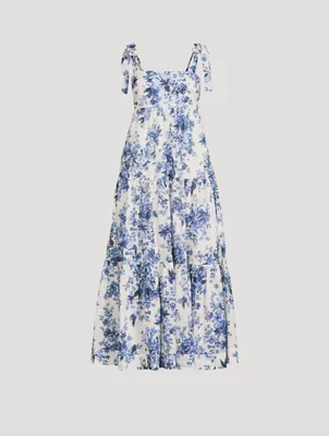 Aliane Cotton Tie-Shoulder Long Dress Floral Print
