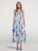 Aliane Cotton Tie-Shoulder Long Dress Floral Print