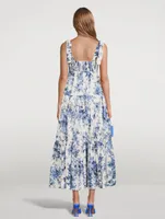 Aliane Cotton Tie-Shoulder Long Dress Floral Print