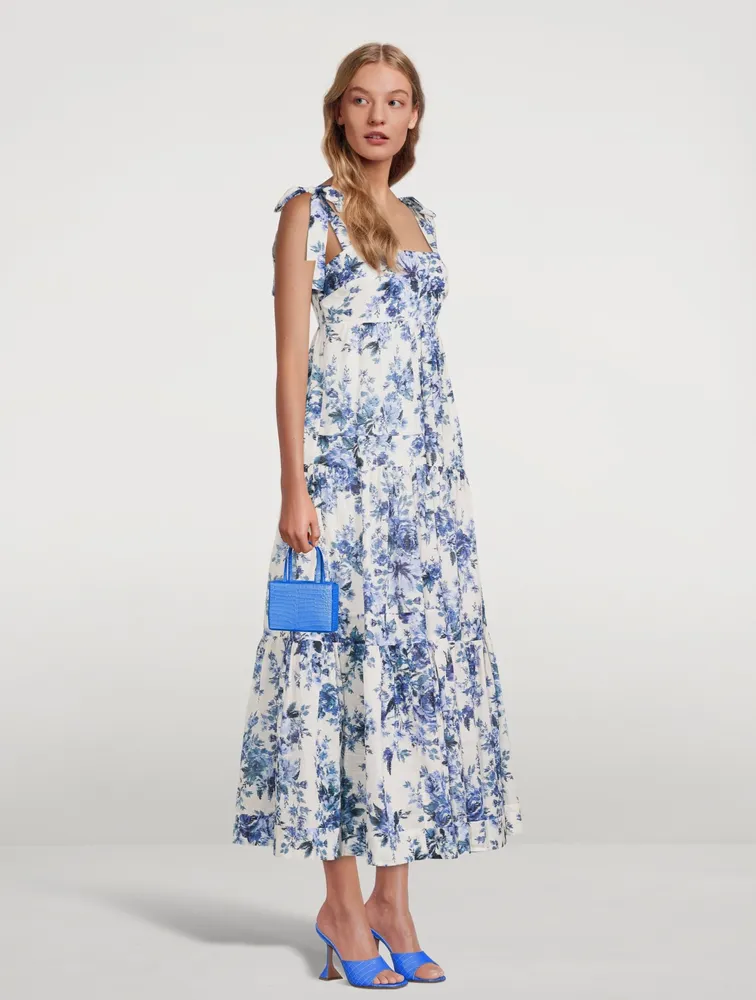 Aliane Cotton Tie-Shoulder Long Dress Floral Print
