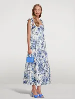 Aliane Cotton Tie-Shoulder Long Dress Floral Print