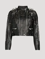 Leather Cropped Jacket With Metallic Studs
