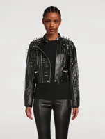 Leather Cropped Jacket With Metallic Studs