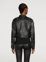 Leather Cropped Jacket With Metallic Studs