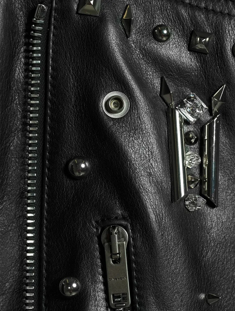 Leather Cropped Jacket With Metallic Studs