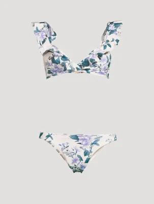 Cassia Waterfall Frill Bikini Set Hydrangea Floral Print