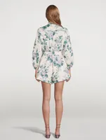 Cassia Linen Belted Playsuit Hydrangea Floral Print