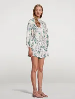 Cassia Linen Belted Playsuit Hydrangea Floral Print