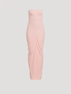 Ruched Velour Strapless Long Column Dress