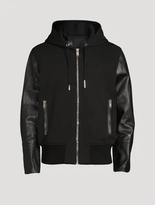Leather And Jersey Hooded Jacket