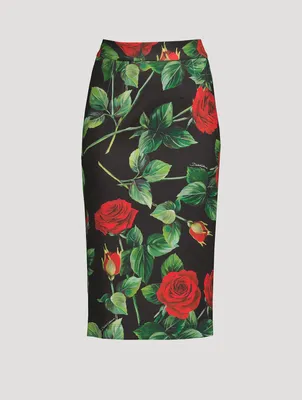 Neoprene Pencil Skirt Rose Print