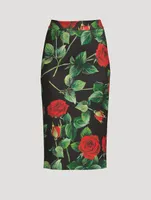 Neoprene Pencil Skirt Rose Print