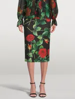 Neoprene Pencil Skirt Rose Print